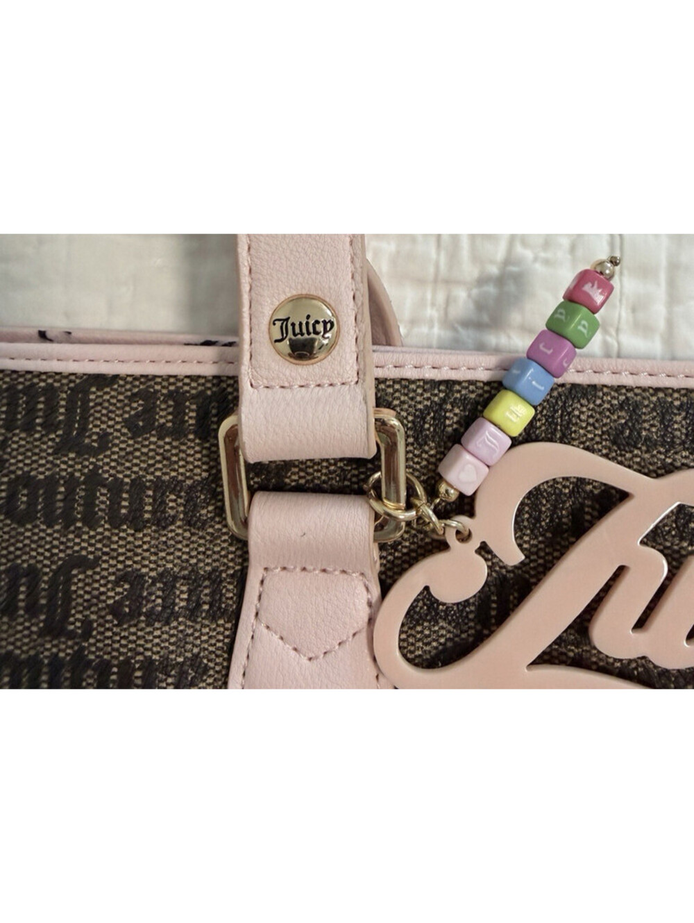 Juicy Couture Exclusive Taupe Dark Brown Juicy Run The World Tote Bag - Picture 2 of 9